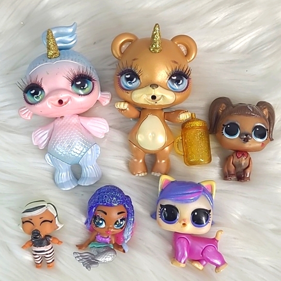 L.O.L. Surprise! Mini Doll Toy Lot Six Pieces Glitter Dog Mermaid Plastic Toys - Picture 9 of 13